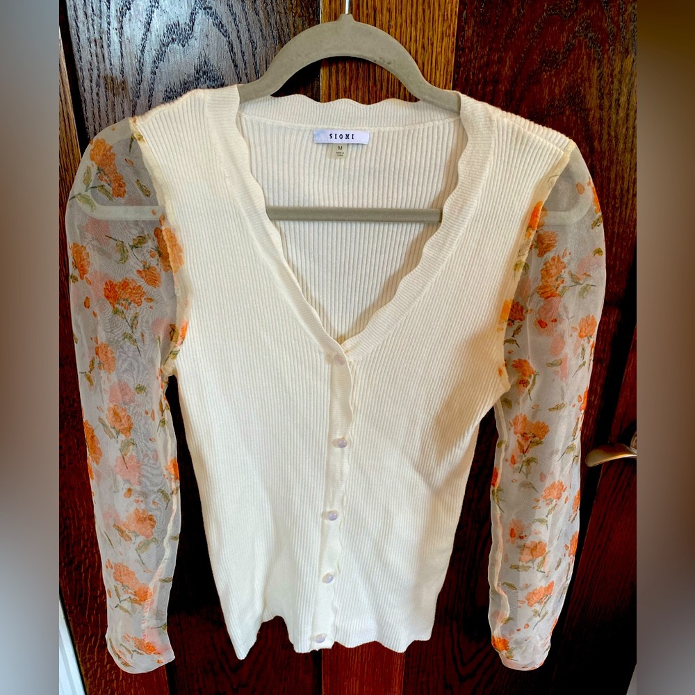 Sweater with sheer detailed sleeves